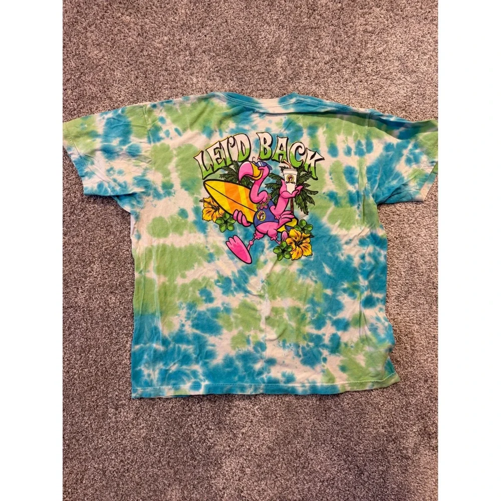 Buc-ee's T-Shirt Mens XL Blue Green Tie Dye Leid Back Flamingo Graphic Tee